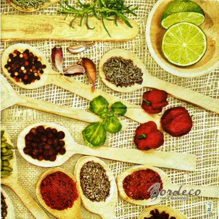 Serwetka do decoupage przyprawy na drewnianych łyżkach 33x33 MAKI Unikat