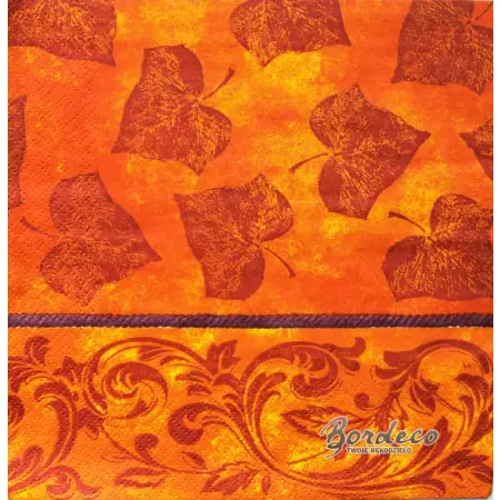 Serwetka do decoupage rude liście i bordiura 33x33 MAKI. Unikat