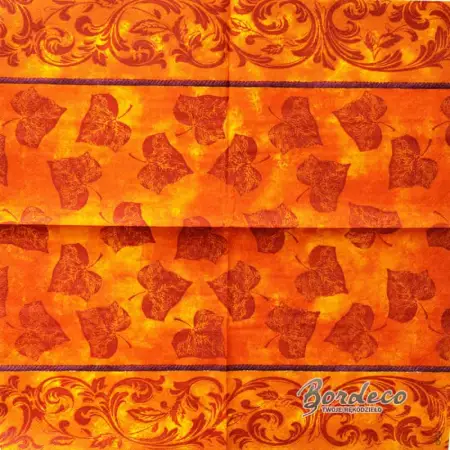 Serwetka do decoupage rude liście i bordiura 33x33 MAKI. Unikat