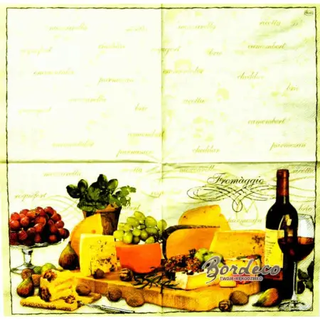 Serwetka do decoupage sery i wino 33x33 MAKI Unikat