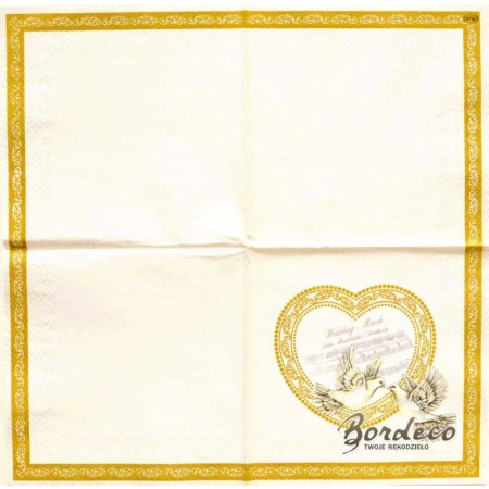 Serwetka do decoupage ślubne gołąbki w sercu 33x33 MAKI Unikat