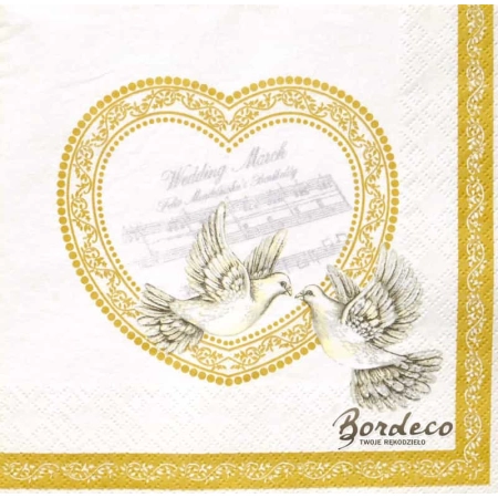 Serwetka do decoupage ślubne gołąbki w sercu 33x33 MAKI Unikat