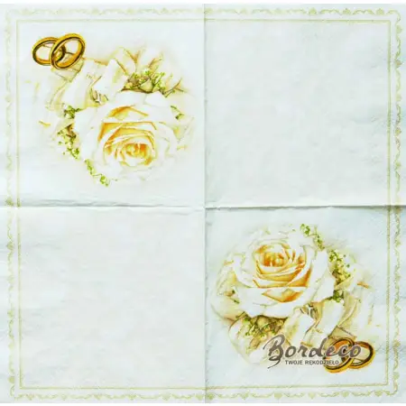 Serwetka do decoupage ślubne obrączki i róza 33x33 MAKI Unikat