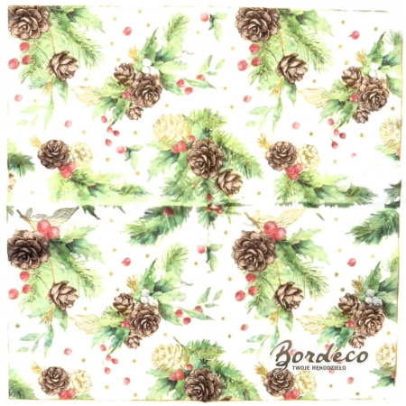 Serwetka do decoupage stroiki z szyszkami 33x33 MAKI