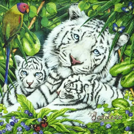 Serwetka do decoupage rodzina tygrysów  w dżungli 33x33 MAKI Unikat