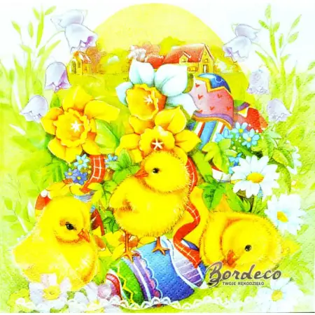 Serwetka do decoupage wielkanocne pisklaki, pisanki i kwiaty 33x33 MAKI Unikat