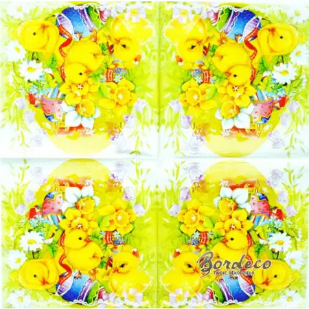 Serwetka do decoupage wielkanocne pisklaki, pisanki i kwiaty 33x33 MAKI Unikat