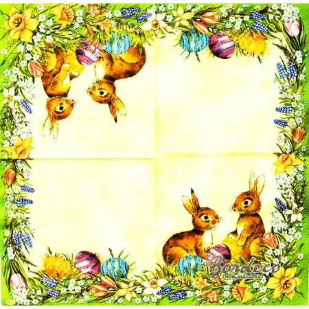 Serwetka do decoupage wielkanocne zajączki  i pisanki 33x33 MAKI Unikat