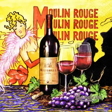 Serwetka do decoupage kabaret Moulin Rouge i wino 33x33 MAKI Unikat