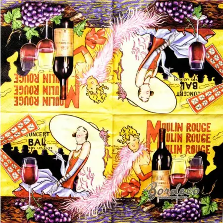 Serwetka do decoupage kabaret Moulin Rouge i wino 33x33 MAKI Unikat