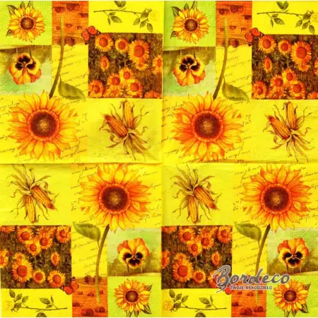 Serwetka do decoupage żółte kwiaty, słoneczniki, kukurydza  33x33 CLAYRE@EEF Unikat