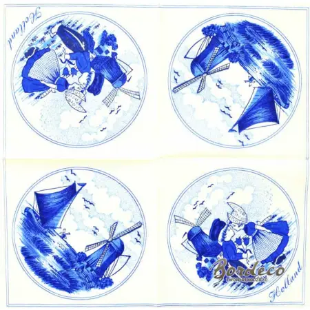 Serwetka do decoupage Holandia z wiatrakami na niebiesko 33x33 MIMEX Unikat
