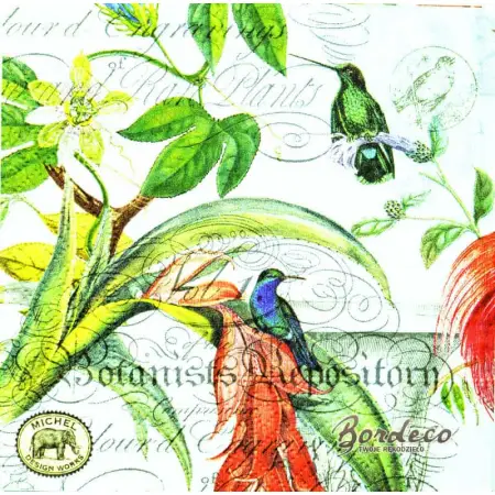 Serwetka do decoupage egzotyczne ptaki i kwiaty 25x25 MICHEL Unikat