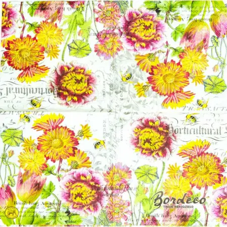 Serwetka do decoupage kwiaty anemony i pszczoła 33x33 MICHEL Unikat