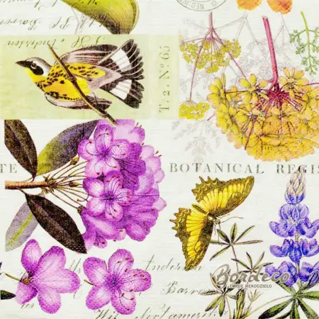 Serwetka do decoupage kwiaty, ptak i motyl 33x33 MICHEL Unikat