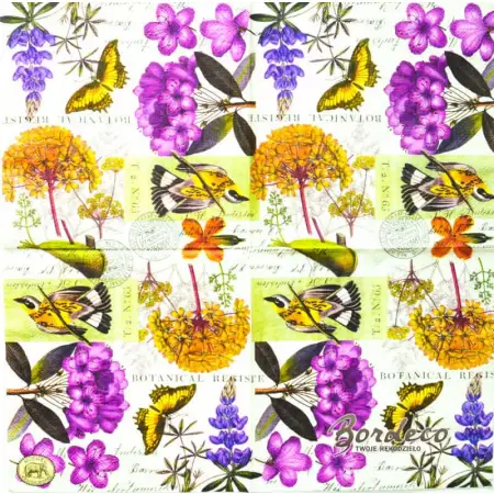 Serwetka do decoupage kwiaty, ptak i motyl 33x33 MICHEL Unikat