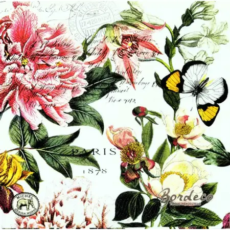 Serwetka do decoupage peonie, koliber i motyl 33x33 MICHEL Unikat