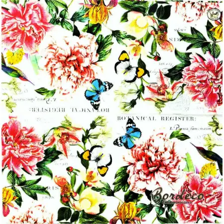Serwetka do decoupage peonie, koliber i motyl 33x33 MICHEL Unikat