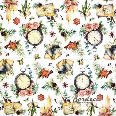 Serwetka do decoupage zegar vintage 33x33 firmy NOUVEAU