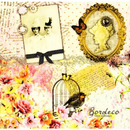 Serwetka do decoupage fotografia, medalion, ptaszek, kolaż vintage 33x33 NOUVEAU Unikat
