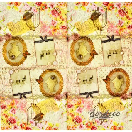 Serwetka do decoupage fotografia, medalion, ptaszek, kolaż vintage 33x33 NOUVEAU Unikat