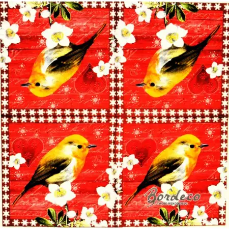 Serwetka do decoupage rudzik i białe kwiaty 33x33 NOUVEAU Unikat