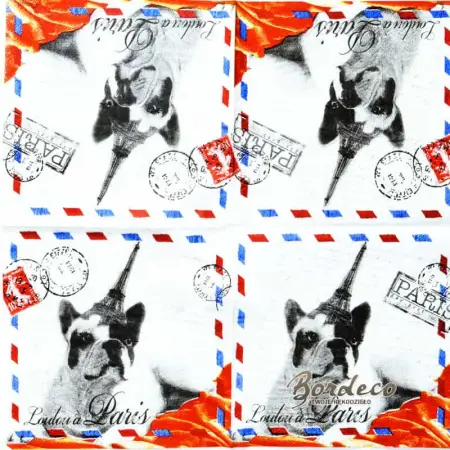 Serwetka do decoupage pies, buldog francuski 33x33 ORVAL Unikat