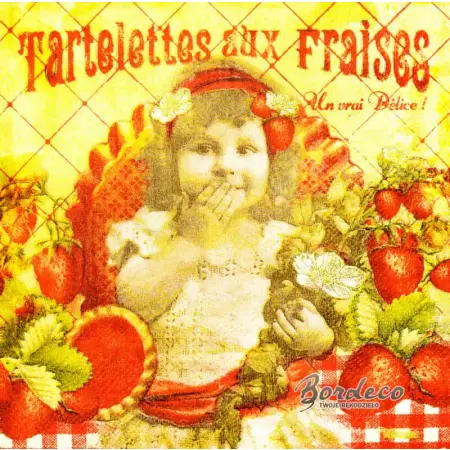 Serwetka do decoupage dziewczynka z truskawkami 33x33 ORVAL Unikat