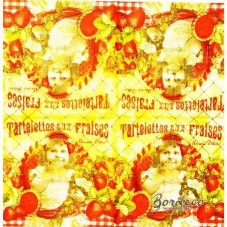 Serwetka do decoupage dziewczynka z truskawkami 33x33 ORVAL Unikat