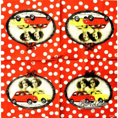 Serwetka do decoupage bliźniaczki i dwa auta 33x33 ORVAL Unikat
