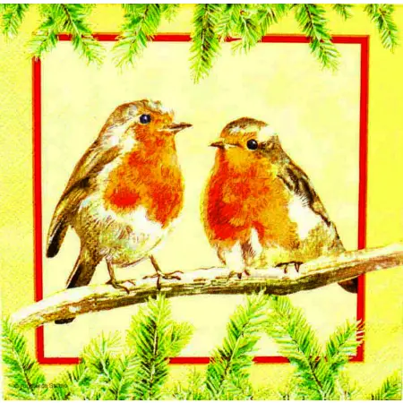 Serwetka do decoupage dwa rudziki na gałązce 33x33 Paper+Design Unikat