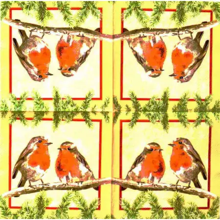 Serwetka do decoupage dwa rudziki na gałązce 33x33 Paper+Design Unikat