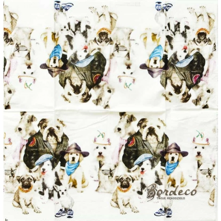 Serwetka do decoupage gromada piesków w ubraniach 21x21 PAPER+
