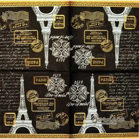 Serwetka do decoupage Paryż na czarno, vintage 33x33 Paper+Design Unikat