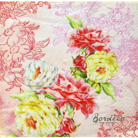 Serwetka do decoupage róże na różowej tapecie w kwiaty 33x33 Paper+Design Unikat