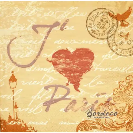 Serwetka do decoupage J' aime Paris 33x33 PAPSTAR Unikat