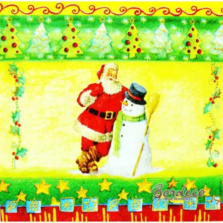 Serwetka do decoupage Mikołaj z bałwankiem 33x33 PAPSTAR Unikat