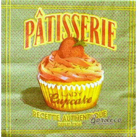 Serwetka do decoupage PATISSERE, babeczka z truskawką 33x33 PAPSTAR Unikat