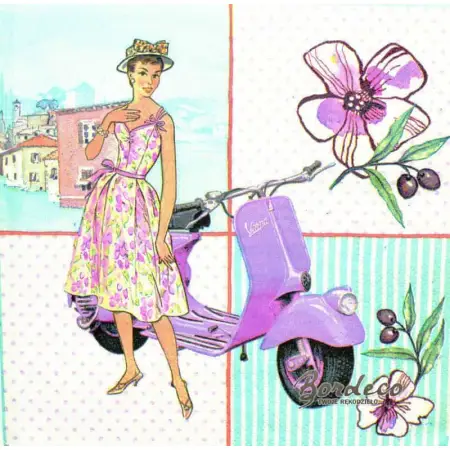 Serwetka do decoupage Włoszka, vespa i kwiaty 33x33 PAPSTAR Unikat