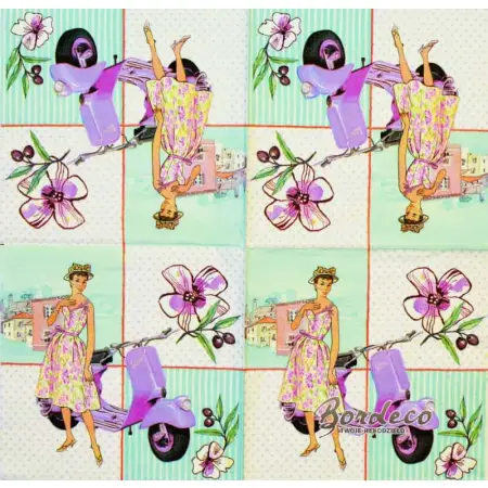 Serwetka do decoupage Włoszka, vespa i kwiaty 33x33 PAPSTAR Unikat