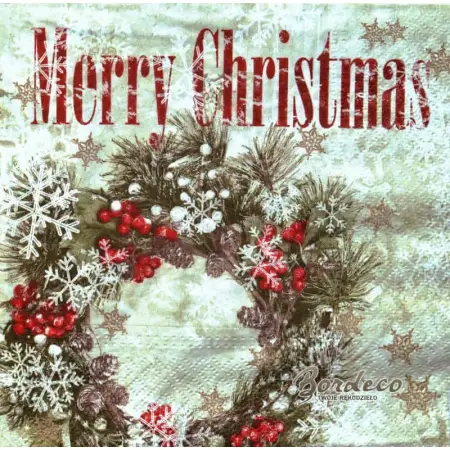 Serwetka do decoupage Merry Christmas ze świątecznym wiankiem 33x33 PAW Unikat