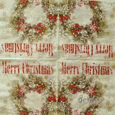 Serwetka do decoupage Merry Christmas ze świątecznym wiankiem 33x33 PAW Unikat
