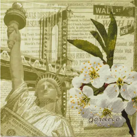 Serwetka do decoupage Nowy Jork z białymi kwiatami jabłoni 33x33 PAW Unikat