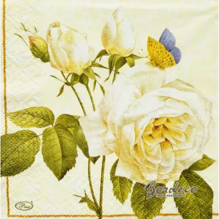 Serwetka do decoupage białe róże 25x25 PAW Unikat