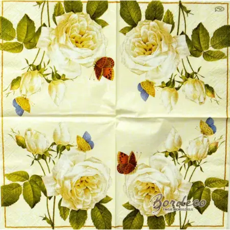 Serwetka do decoupage białe róże 25x25 PAW Unikat