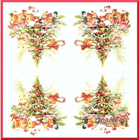 Serwetka do decoupage choinka i domki 33x33 PAW