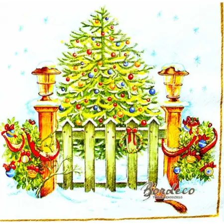 Serwetka do decoupage choinka za płotem 33x33 PAW Unikat