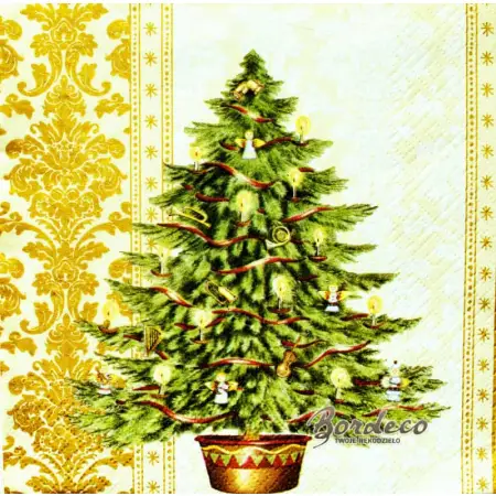 Serwetka do decoupage choinka ze złotą bordiurą 33x33 PAW Unikat