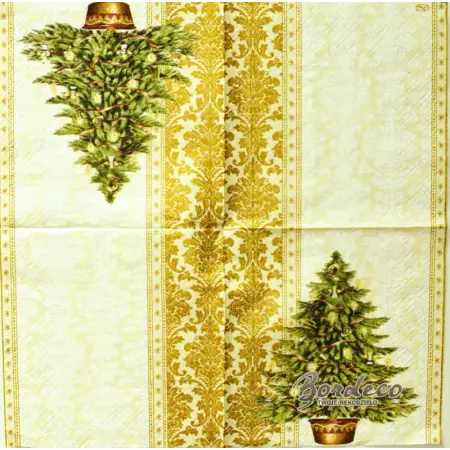 Serwetka do decoupage choinka ze złotą bordiurą 33x33 PAW Unikat