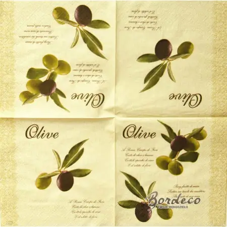 Serwetka do decoupage czarne i zielone oliwki  33x33 PAW Unikat